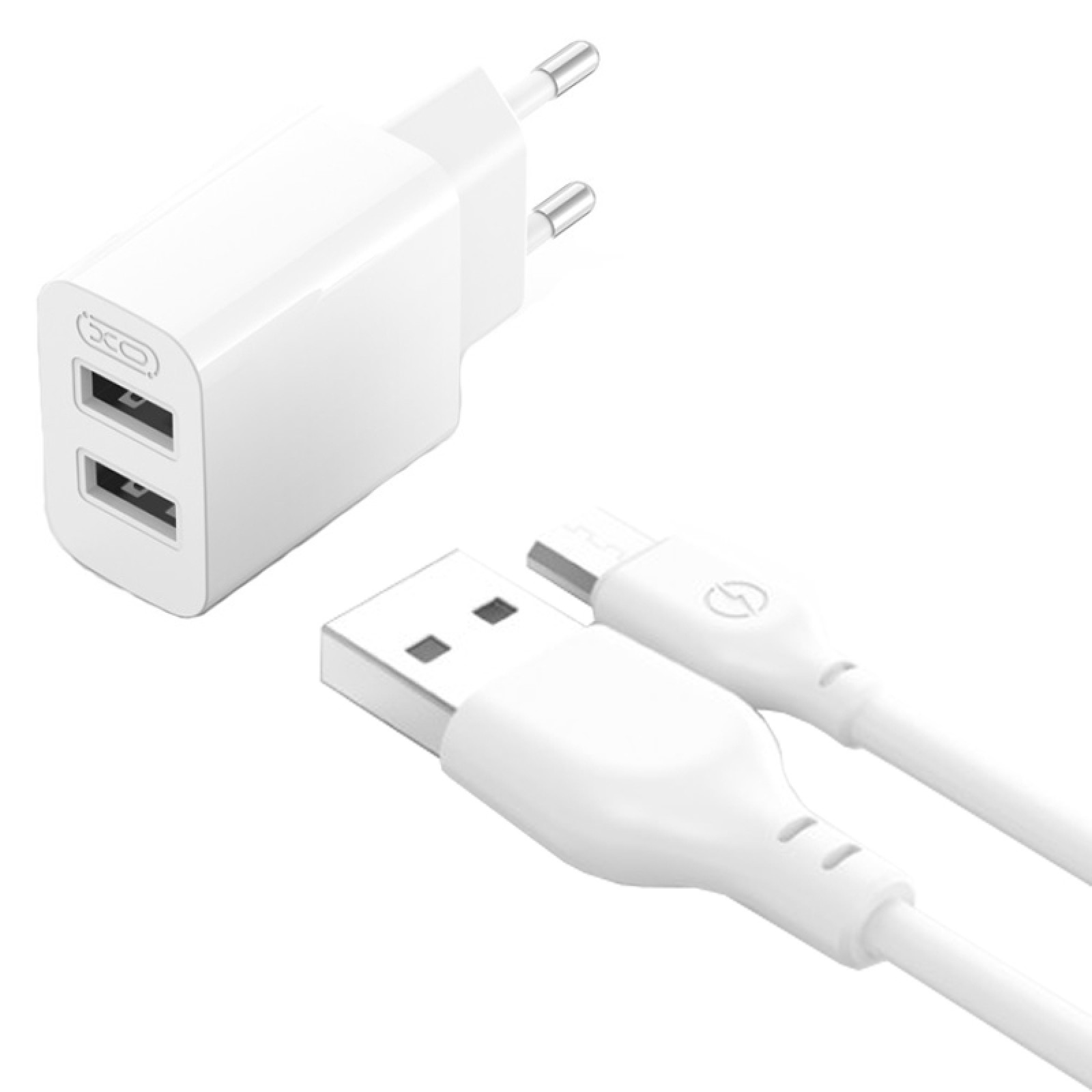 Мережевий зарядний пристрій XO L109 2×USB-A + кабель Micro-USB Білий