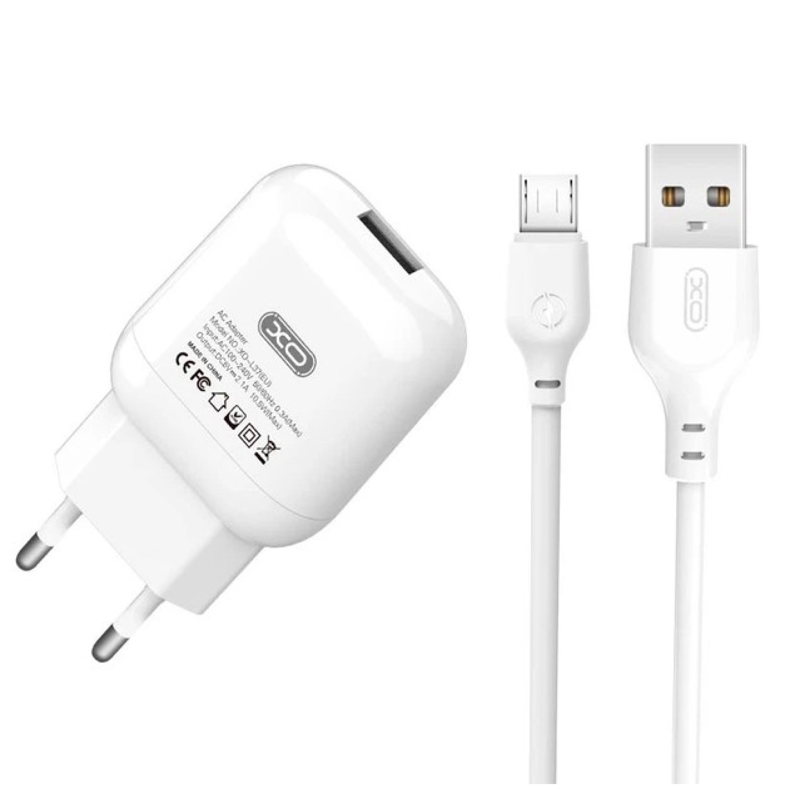 Мережевий зарядний пристрій XO L37 USB-A + кабель Micro-USB Білий