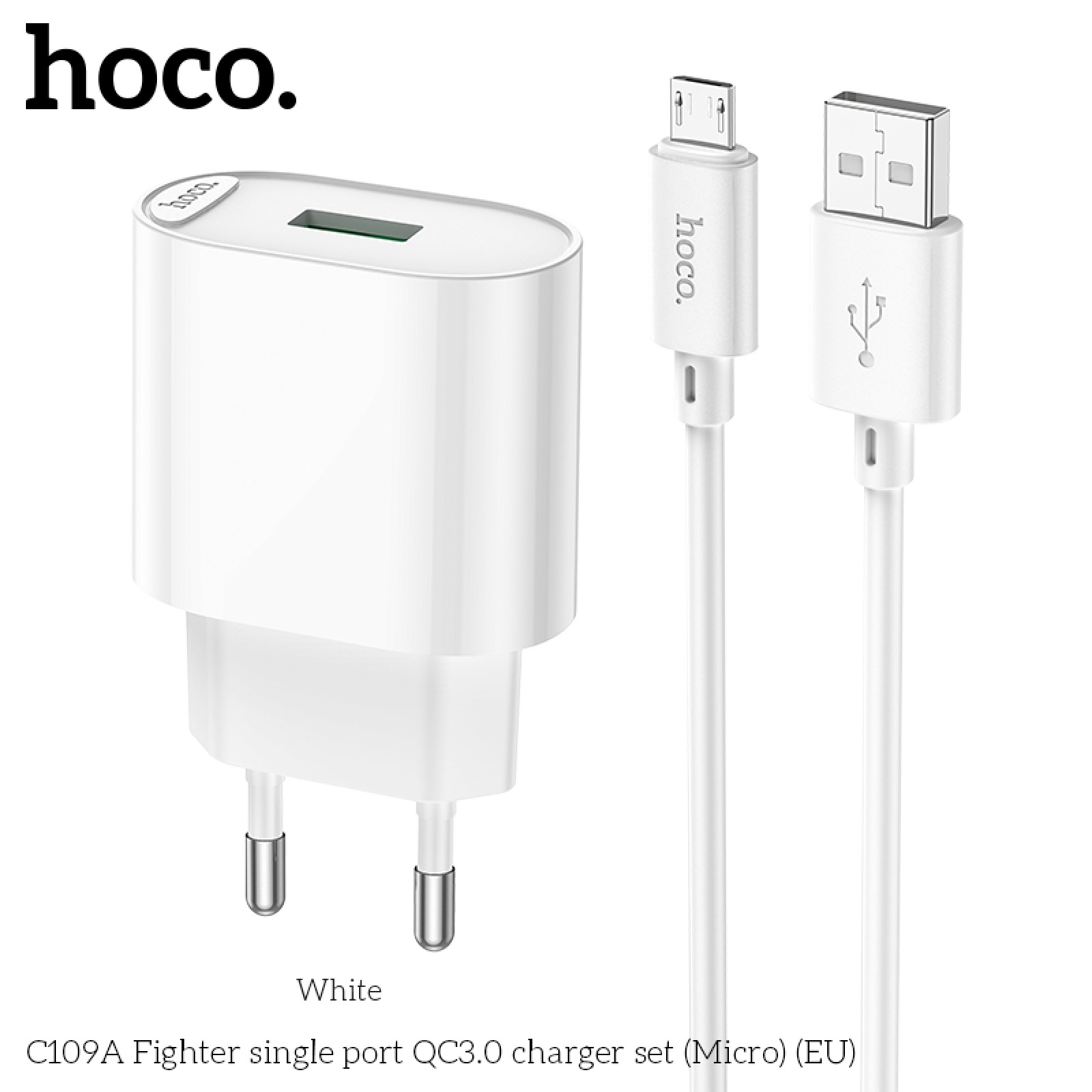 МЗП HOCO C109A Fighter 1USB/18W/ /Micro Cable Білий