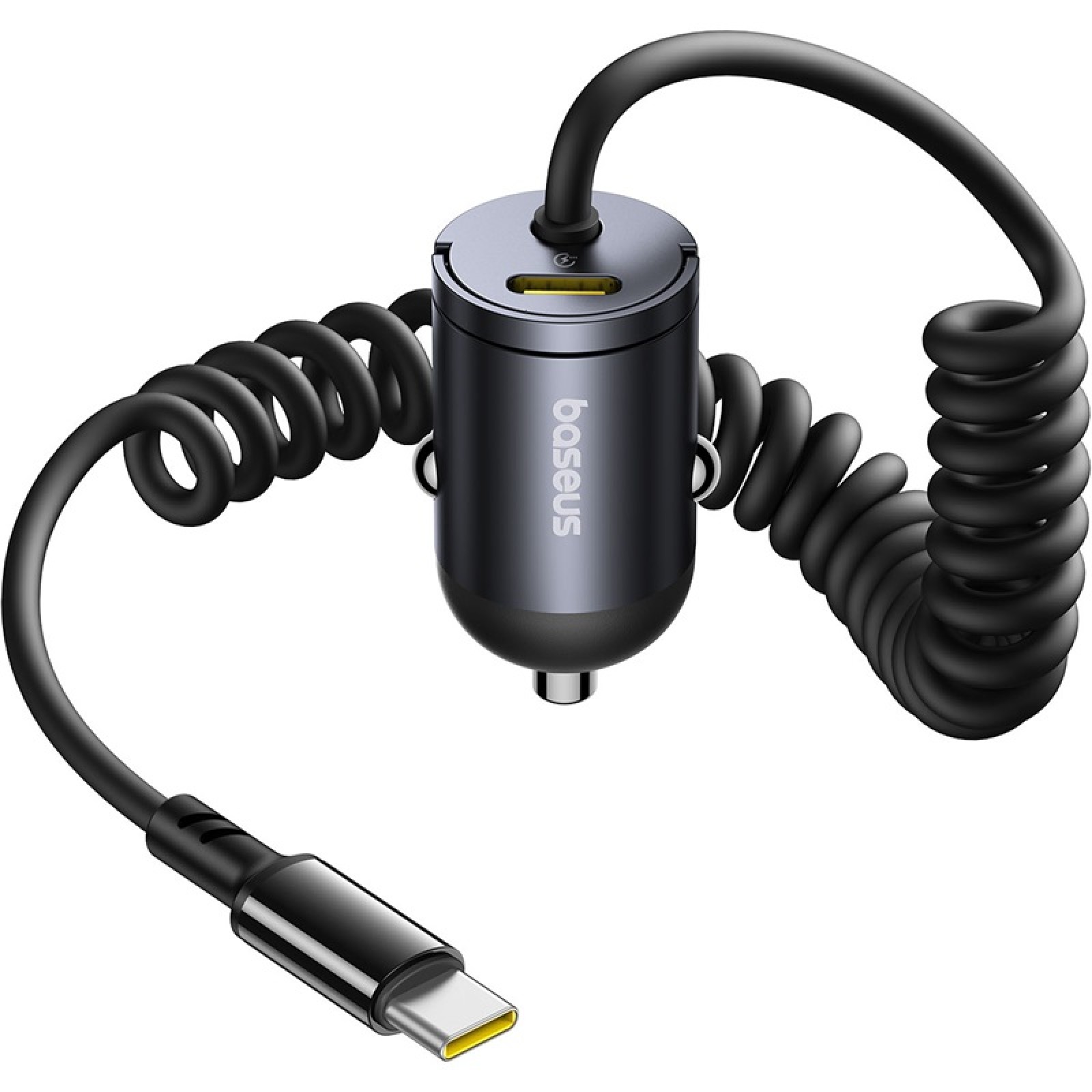 Автомобільний зарядний пристрій Baseus Tiny Star USB-C 30 Вт PD + кабель Type-C (пружинний) Чорний
