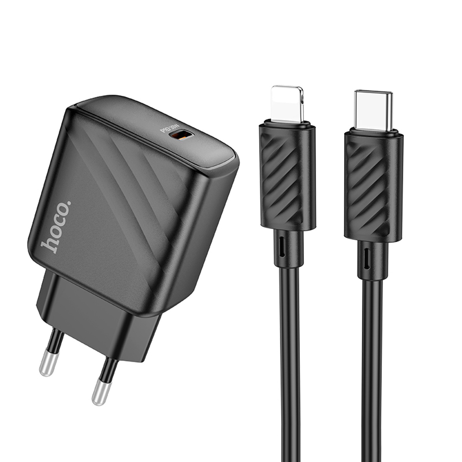 Мережевий зарядний пристрій Hoco CS22A Value USB-C 30 Вт PD + кабель Lightning Чорний