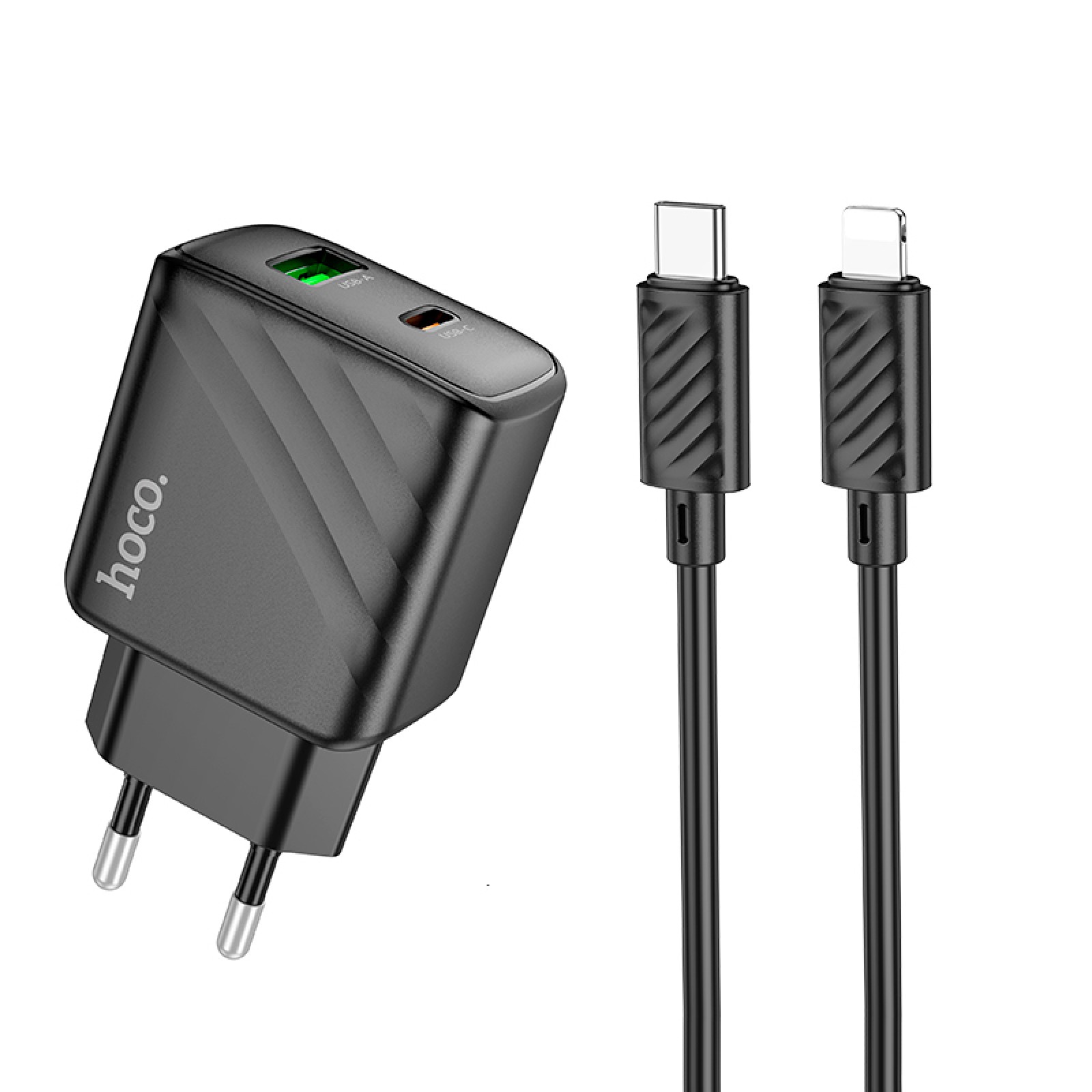 Мережевий зарядний пристрій Hoco CS23A Sunlight USB-A + USB-C 30 Вт PD + кабель Lightning Чорний