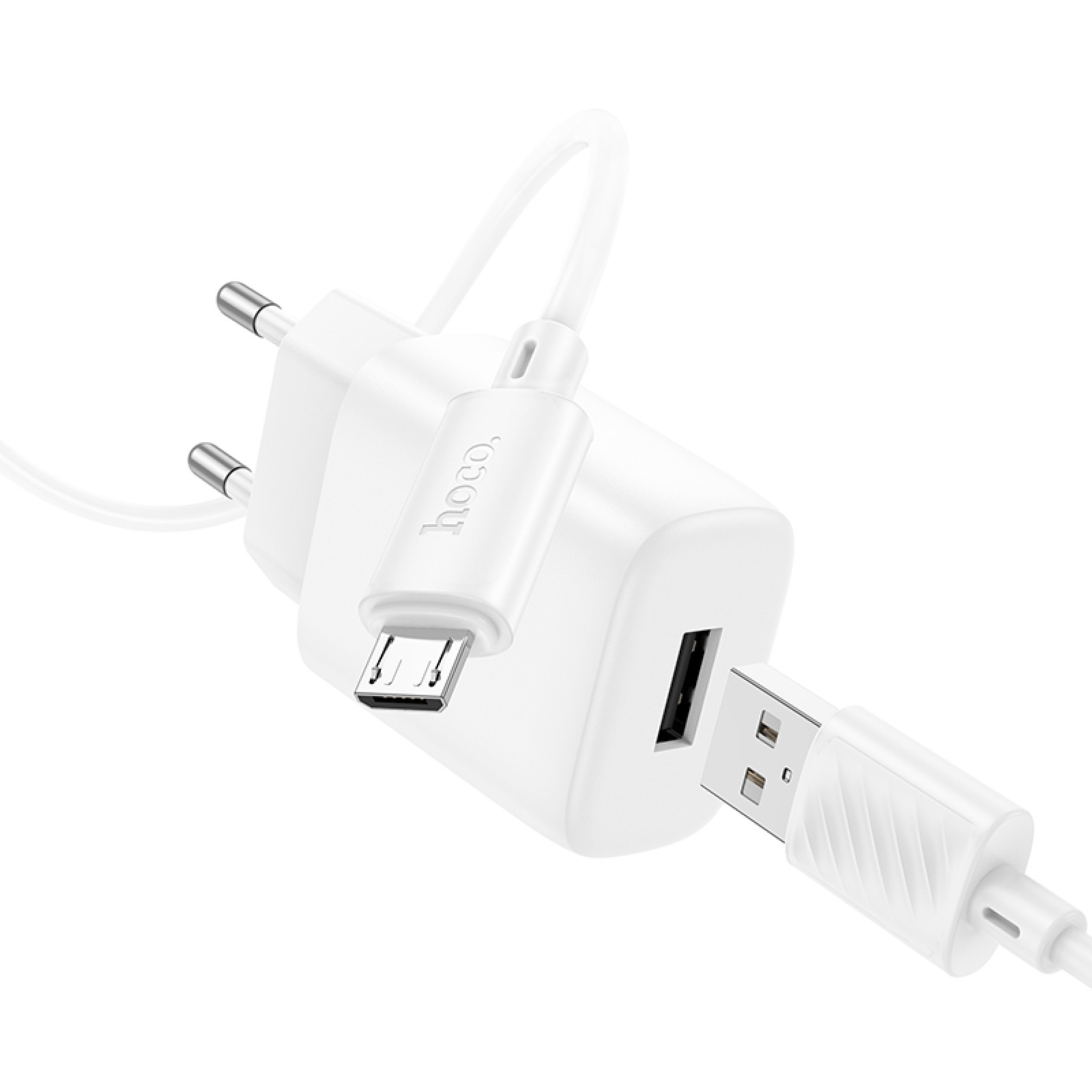Мережевий зарядний пристрій Hoco C134A Solid 2×USB-A + кабель Micro-USB Білий