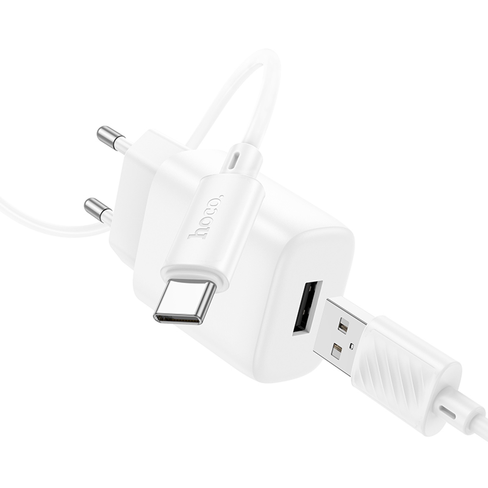 Мережевий зарядний пристрій Hoco C134A Solid USB-A + кабель Type-C Білий