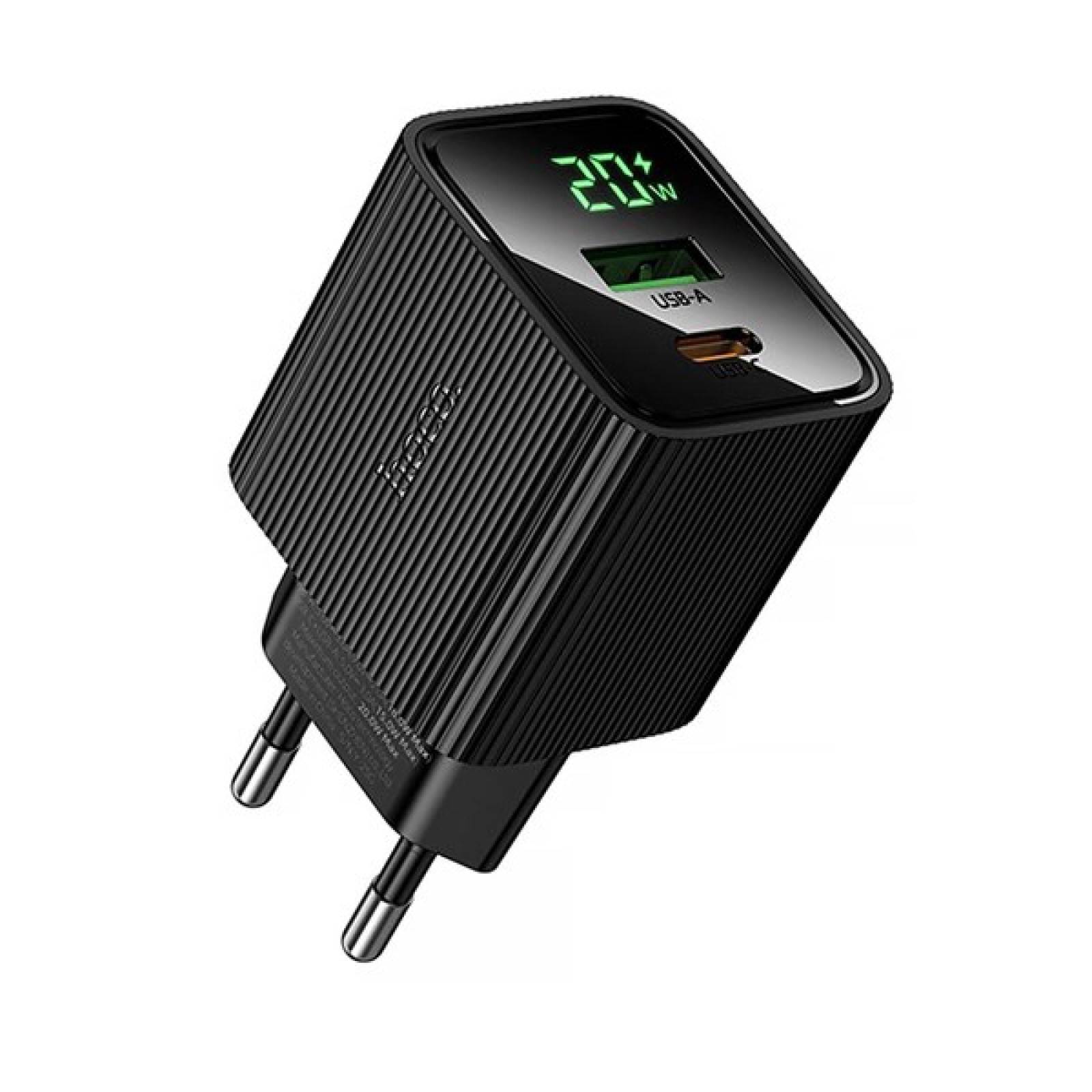 Мережевий зарядний пристрій Hoco CS83A Excellent display USB-A + USB-C 20 Вт PD Чорний