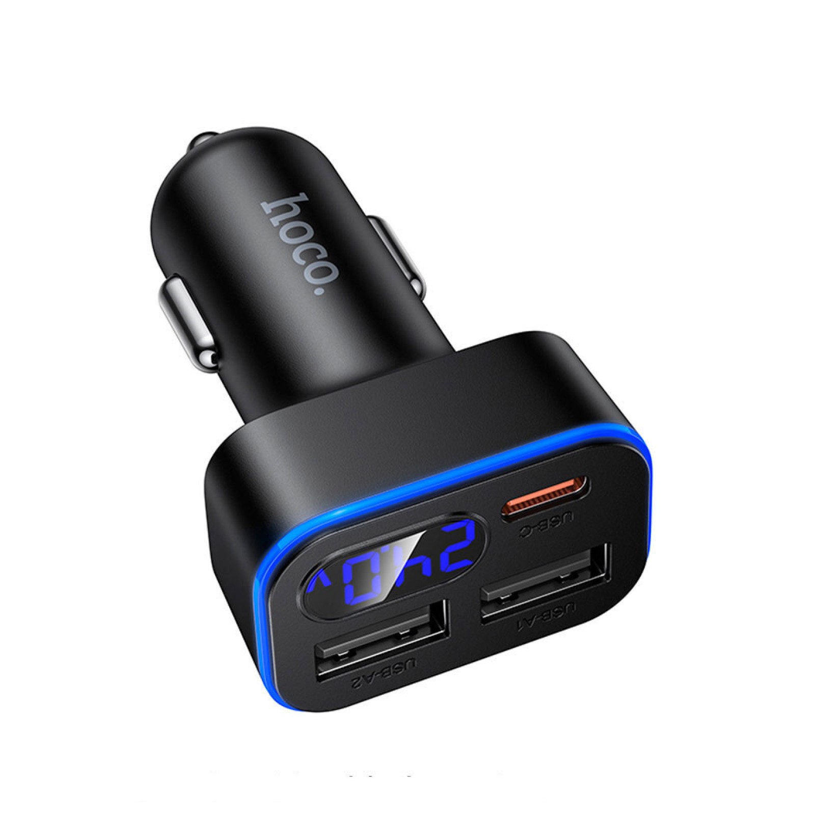 Автомобільна зарядка HOCO Z63A Barry 42 Вт з дисплеєм 1 USB-C + 2 USB-A PD і Чорна