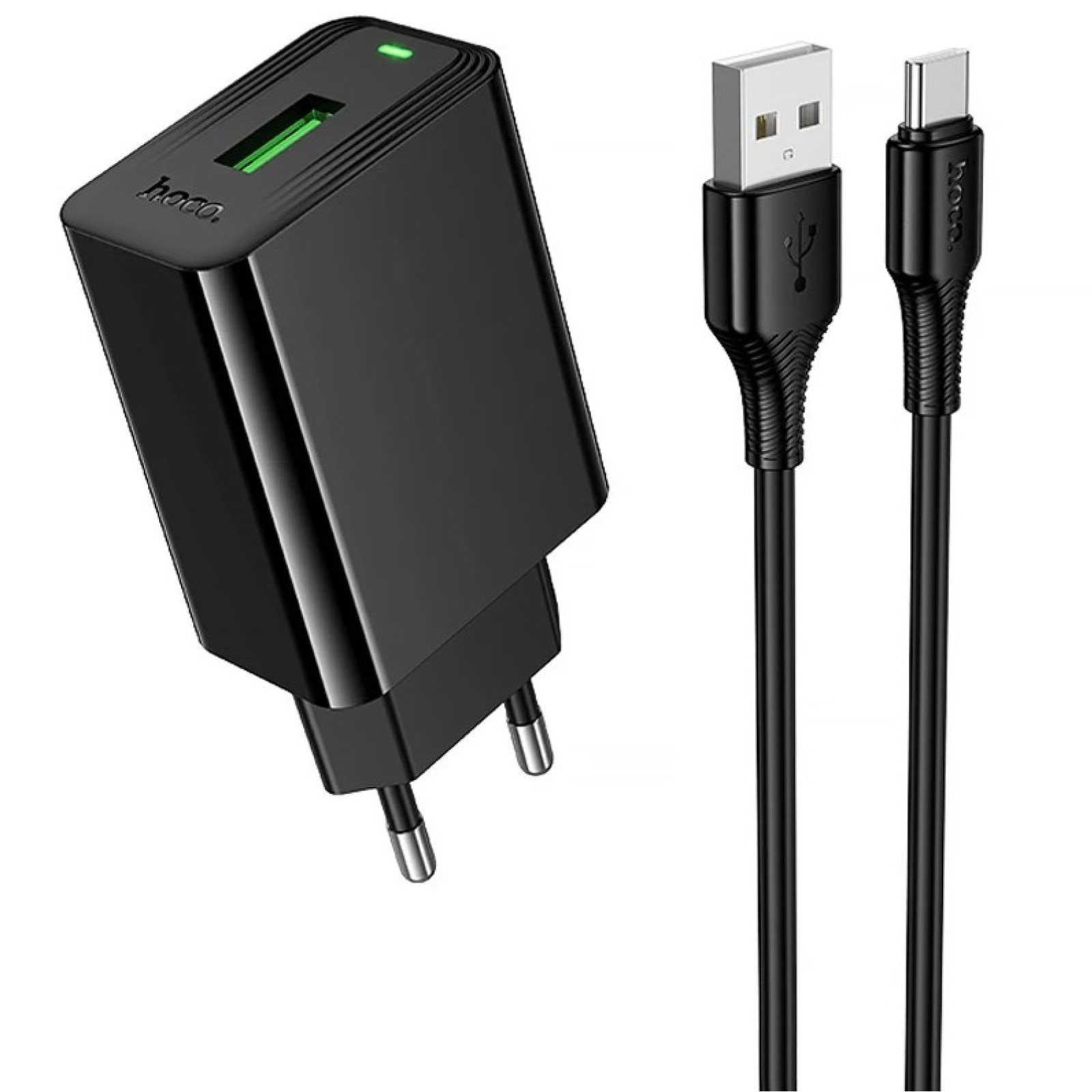 Мережевий зарядний пристрій Hoco CS92A Leader USB-A 18 Вт + кабель Type-C Чорний