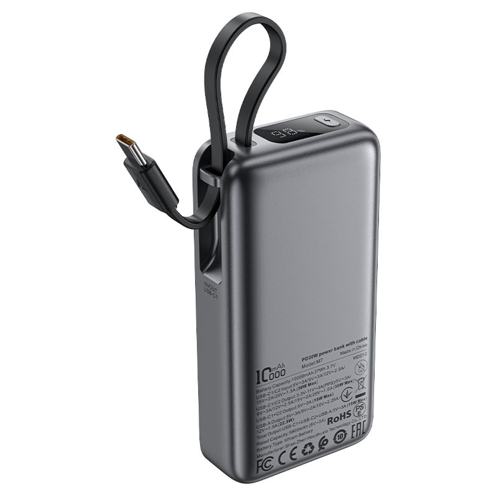 Павербанк ACEFAST M7 10 000 мА·год з кабелем 30 W Чорний