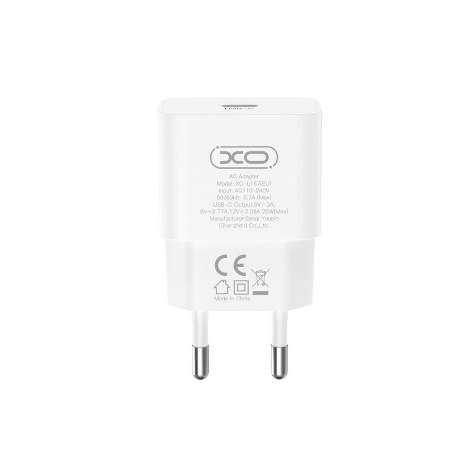 Мережевий зарядний пристрій XO L167 USB-C 25 Вт PD Білий