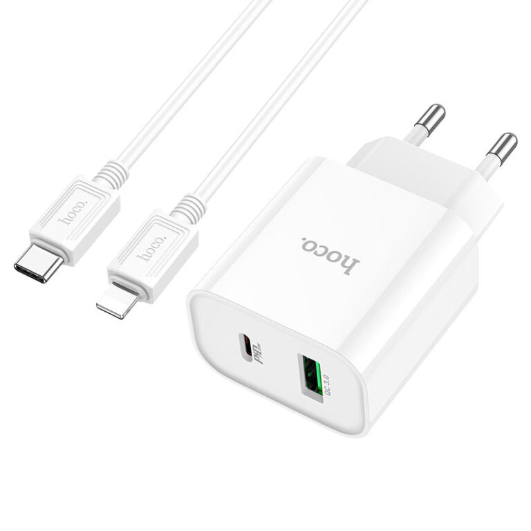 Мережевий зарядний пристрій з кабелем HOCO C80A Plus Rapido + charger set(C to iP) 20 W Білий