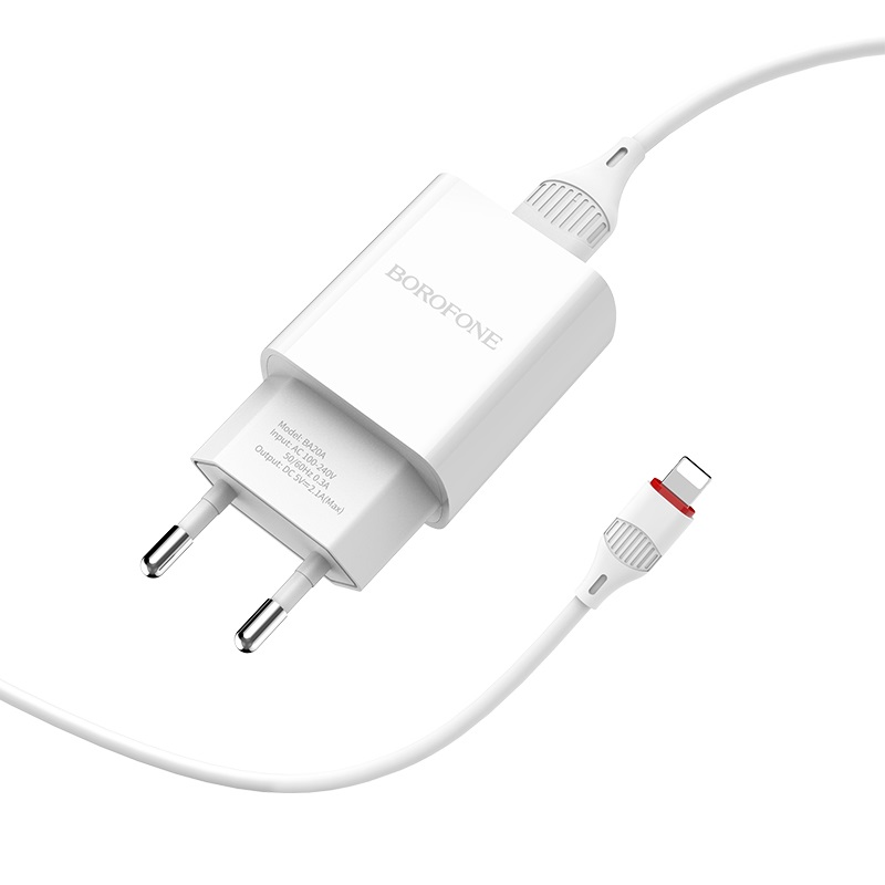 Мережевий зарядний пристрій BOROFONE BA20A Sharp single port 10.5 W Lightning Білий