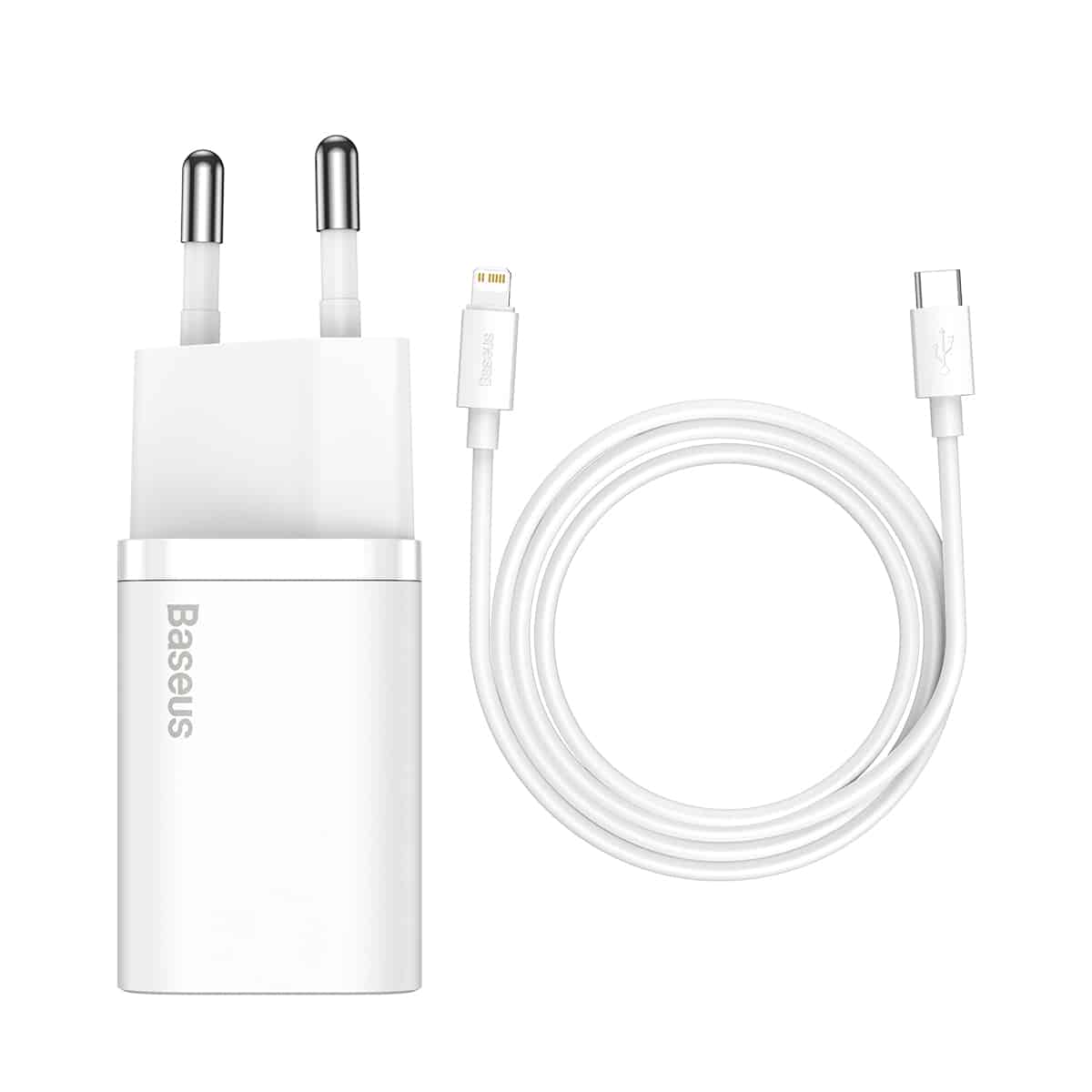 Мережевий зарядний пристрій з кабелем Baseus Super Si 1C With Simple Wisdom Data Cable Type-C/iP 1m 20 W Білий
