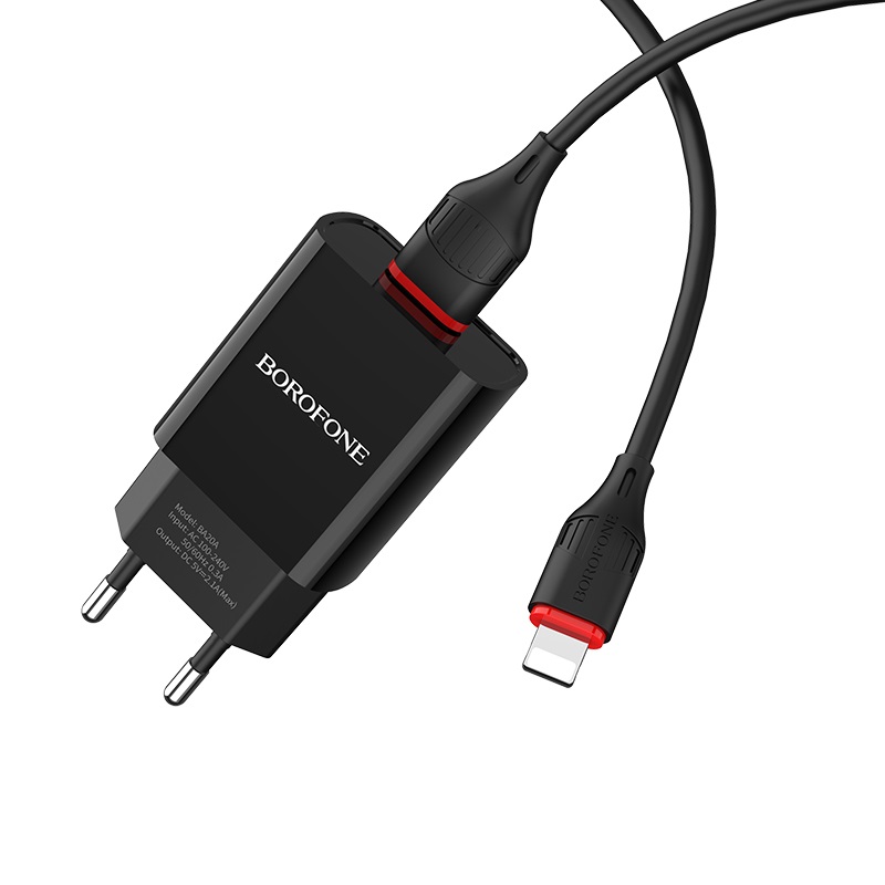 Мережевий зарядний пристрій BOROFONE BA20A Sharp single port 10.5 W Lightning Чорний