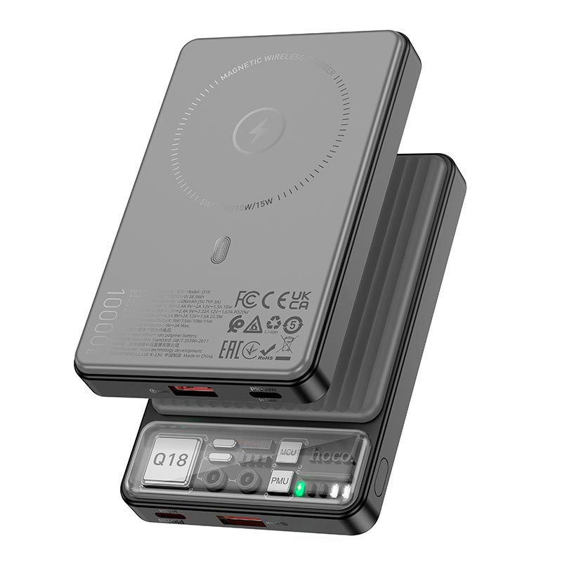 Зовнішній акумулятор HOCO Q18 Tourer fully compatible power bank with magnetic fast charging(10000mAh) 22.5 W Чорний
