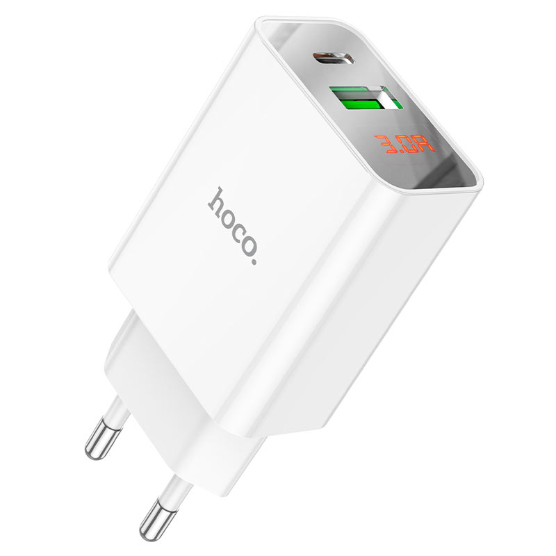 Мережевий зарядний пристрій HOCO C100A + charger with digital display 20 W Білий
