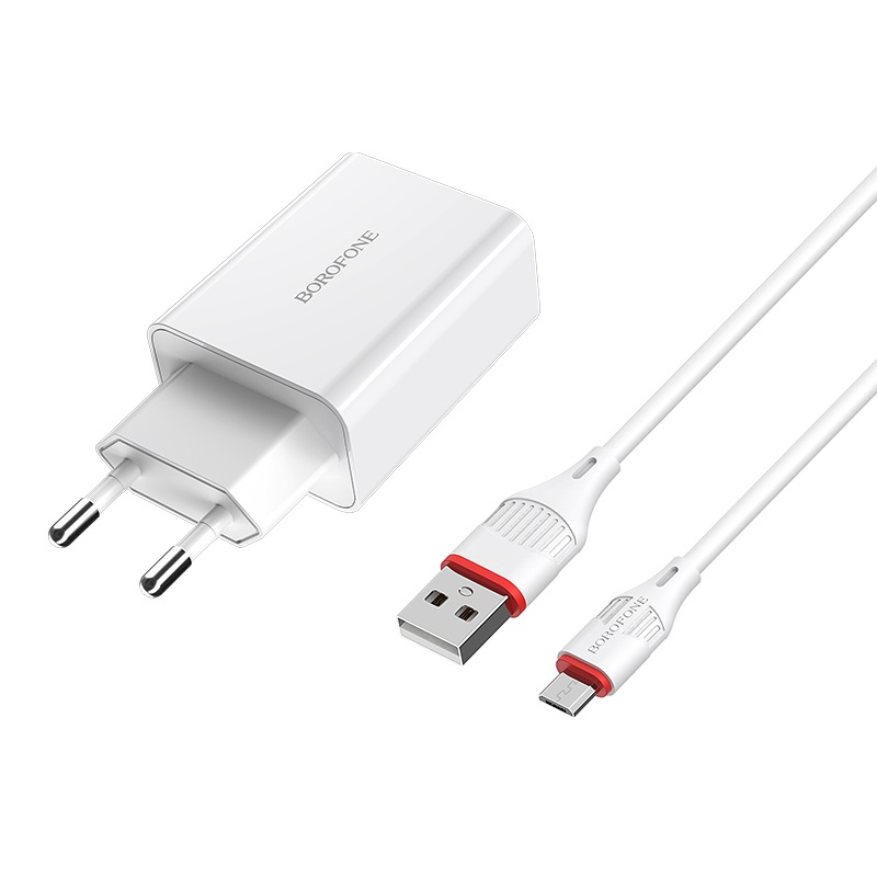 Мережевий зарядний пристрій з кабелем BOROFONE BA21A Long journey single port charger set(Micro) 18 W Білий