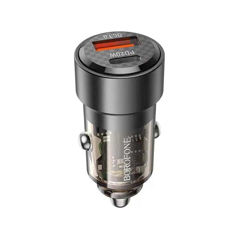 Автомобільний зарядний пристрій BOROFONE BZ20 Smart dual port + car charger Transparent 38 W Чорний