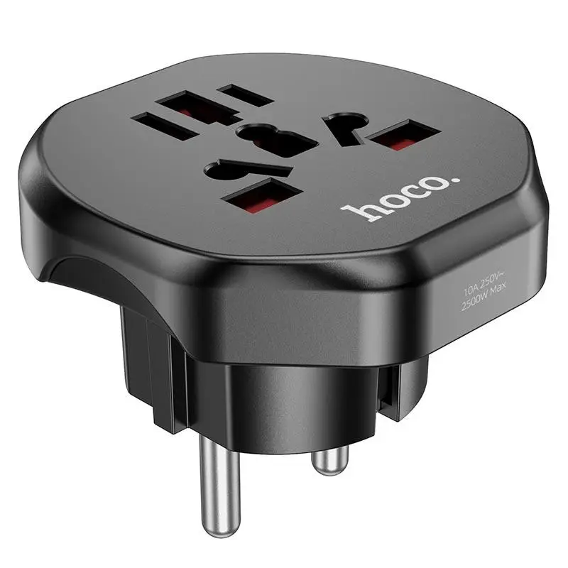 Мережевий адаптер HOCO AC6 Unimpeded universal conversion plug Чорний
