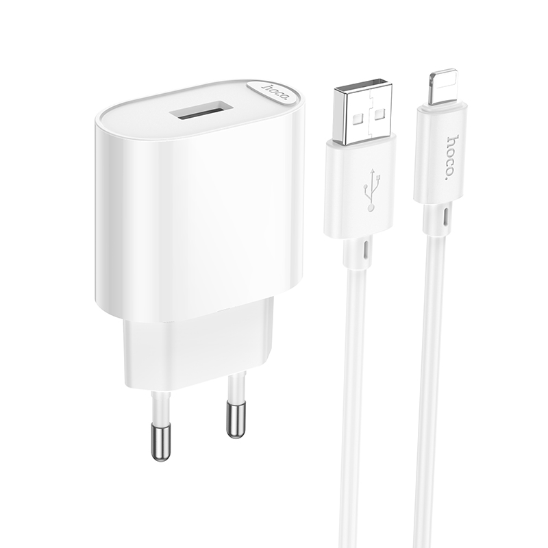 Мережевий зарядний пристрій з кабелем HOCO C109A Fighter single port charger set(iP) 10.5 W Білий