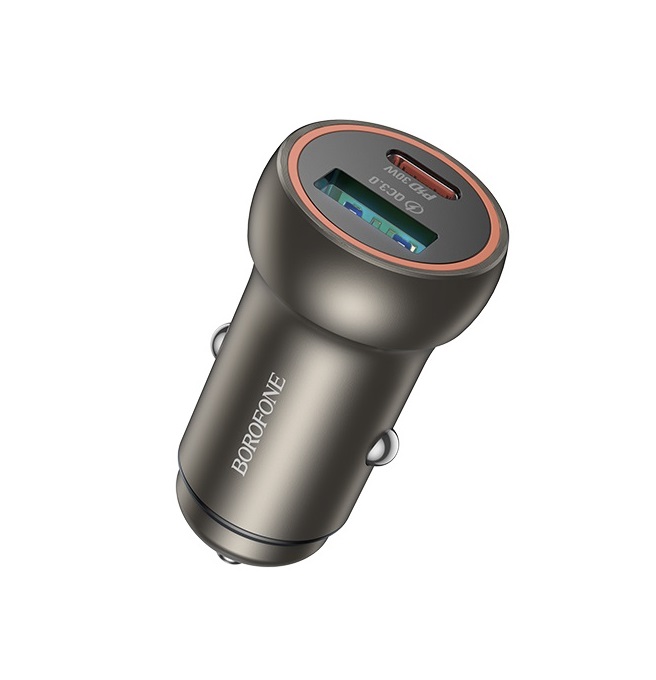 Автомобільний зарядний пристрій BOROFONE BZ32A Fresh + car charger metal 30 W Сірий