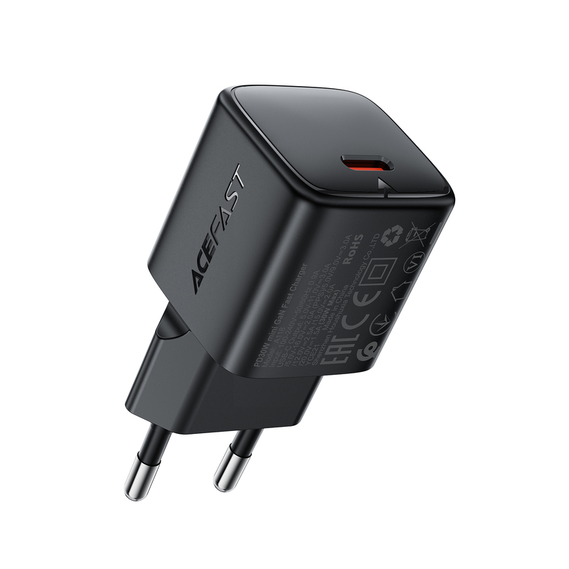 Мережевий зарядний пристрій ACEFAST A118 mini GaN USB-C fast charger 30 W Чорний