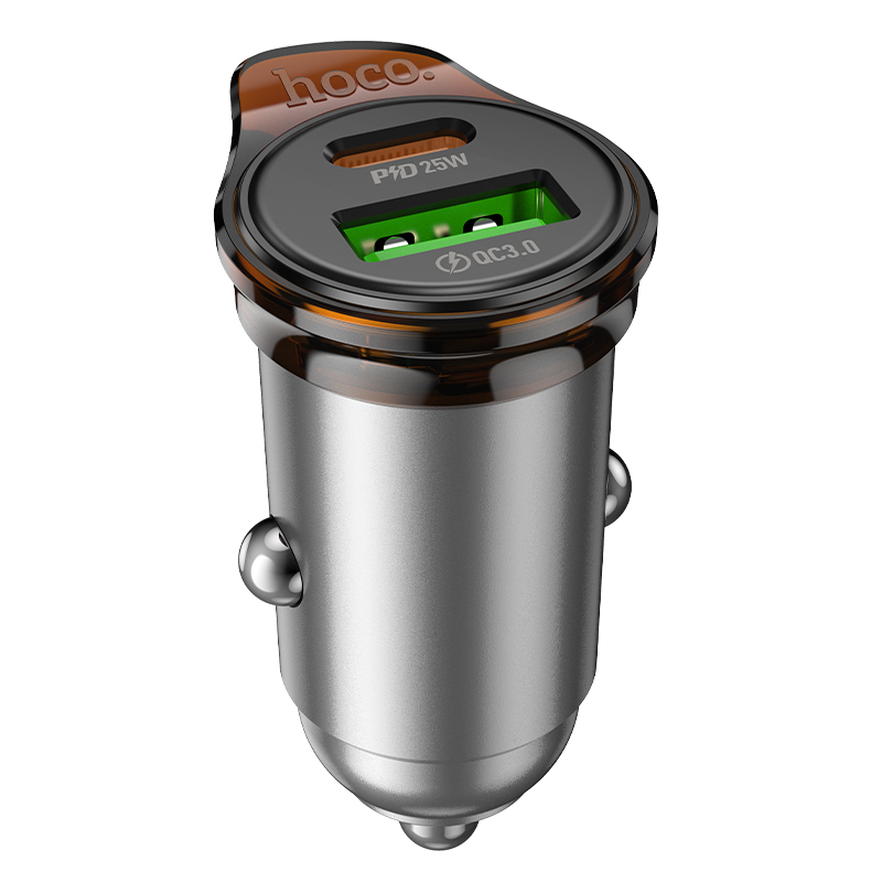 Автомобільний зарядний пристрій HOCO NZ16A Rigorous dual port + car charger Metal 43 W Сірий