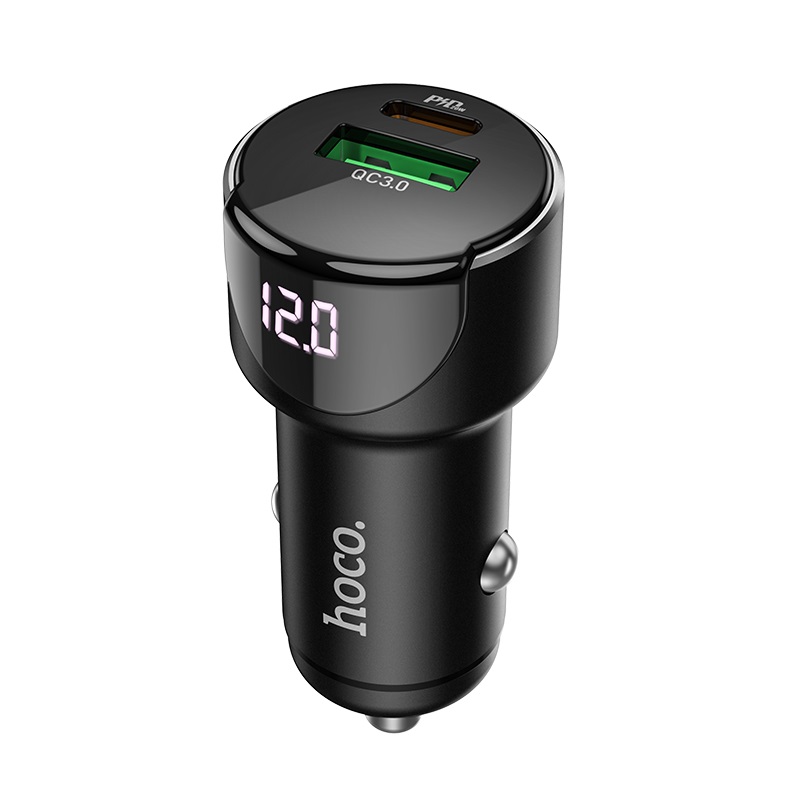 Автомобільний зарядний пристрій HOCO Z42 Light road dual port digital display + car charger 20 W Чорний