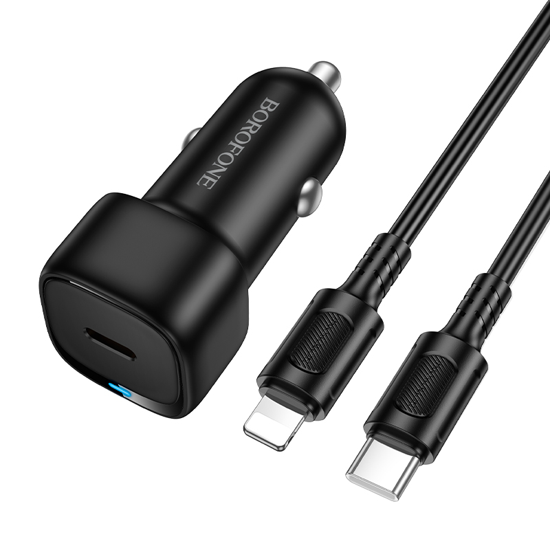 Автомобільний зарядний пристрій BOROFONE BZ34A Cloud single port car charger set (C to iP) 20 W Чорний