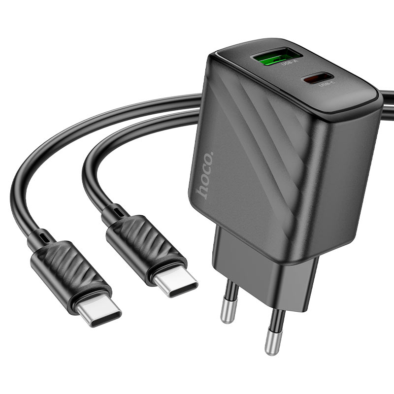 Мережевий зарядний пристрій з кабелем HOCO CS23A Sunlight dual-port + charger set(Type-C to Type-C)(EU) 30 W Чорний