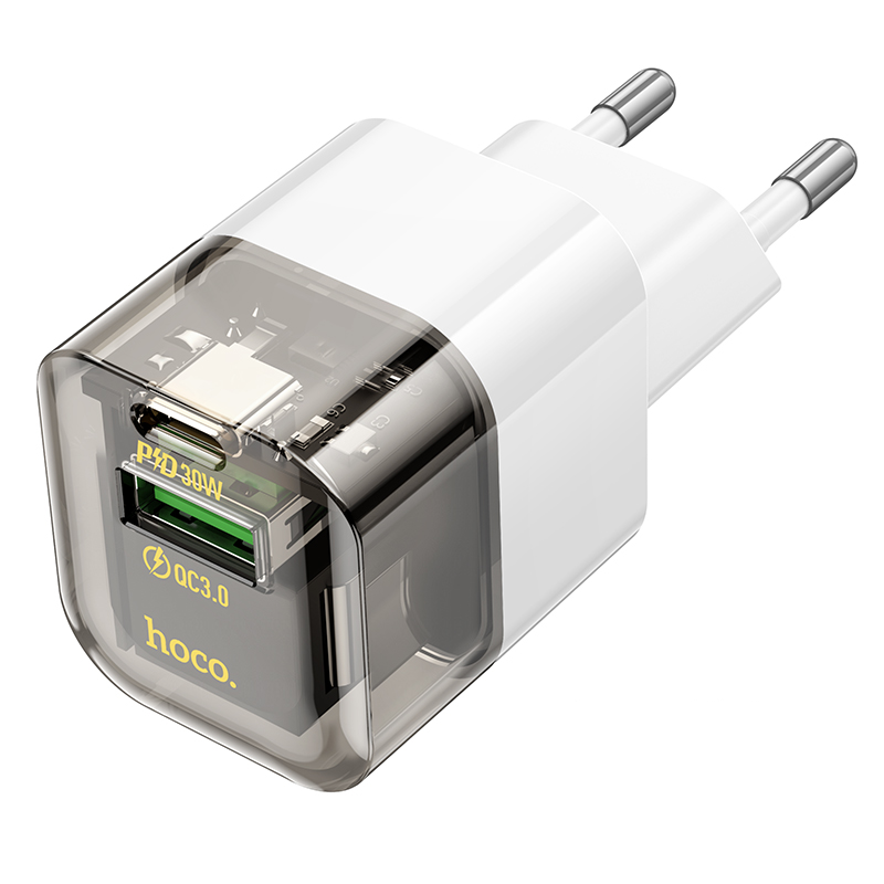 Мережевий зарядний пристрій HOCO C131A Platinum dual-port + charger(EU) Transparent 30 W Чорний