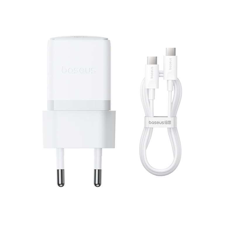 Мережевий зарядний пристрій з кабелем Baseus Palm Fast Charger 1C EU Moon White(With:Baseus Mini White Cable C to C (20V/ ) 1m Moon White) 60 W Білий