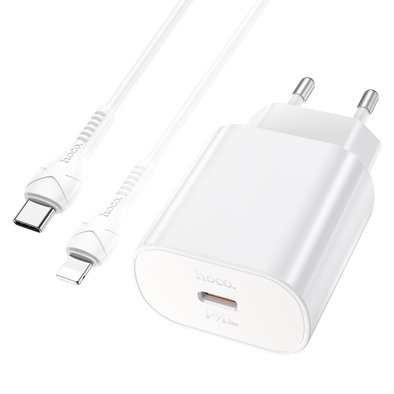 Мережевий зарядний пристрій з кабелем HOCO N22 Jetta charger set (Type-C to iP)(EU) 25 W Білий