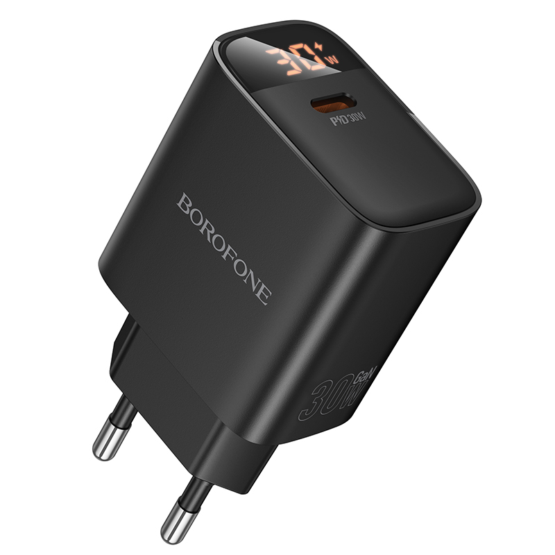 Мережевий зарядний пристрій BOROFONE BA97A Ilustre single-port charger with digital display (EU) 30 W Чорний