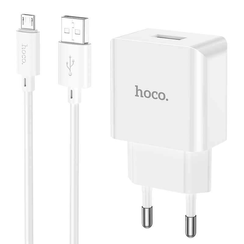 Мережевий зарядний пристрій з кабелем HOCO C106A Leisure single port charger set(Micro) 10.5 W Білий