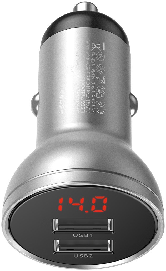 Автомобільний зарядний пристрій Baseus Digital Display 24 W Сірий