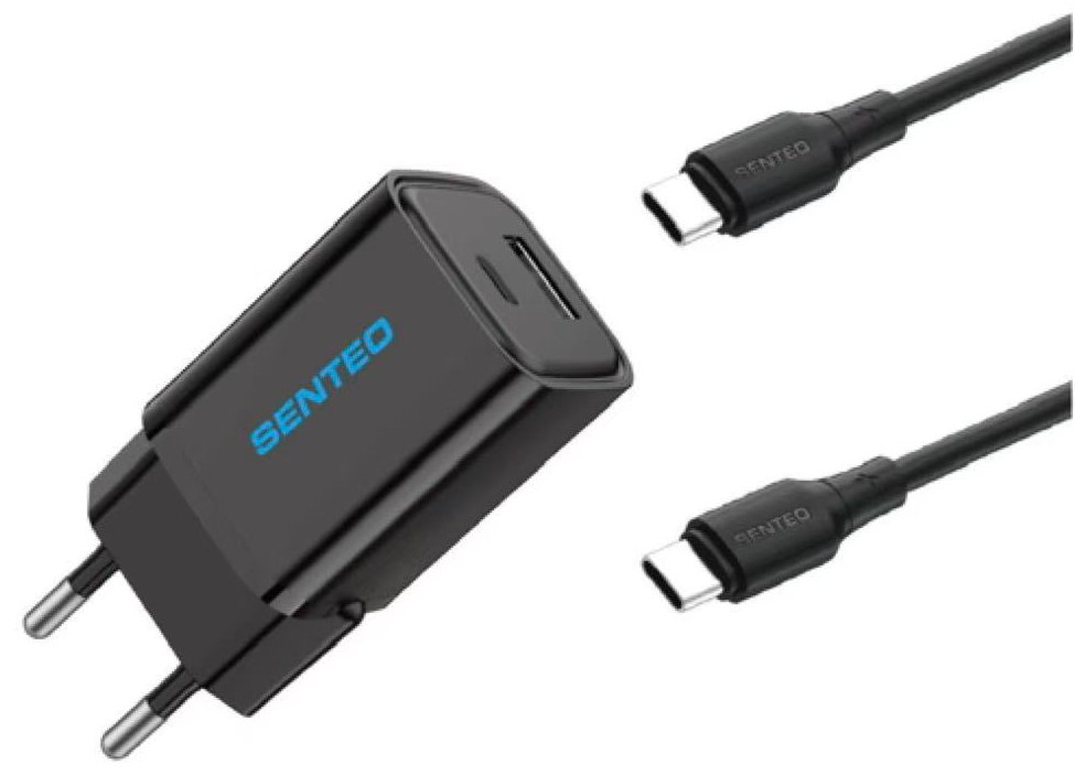 Мережевий зарядний пристрій Senteo S-03C з кабелем Type-C to Type-C 20 W Чорний