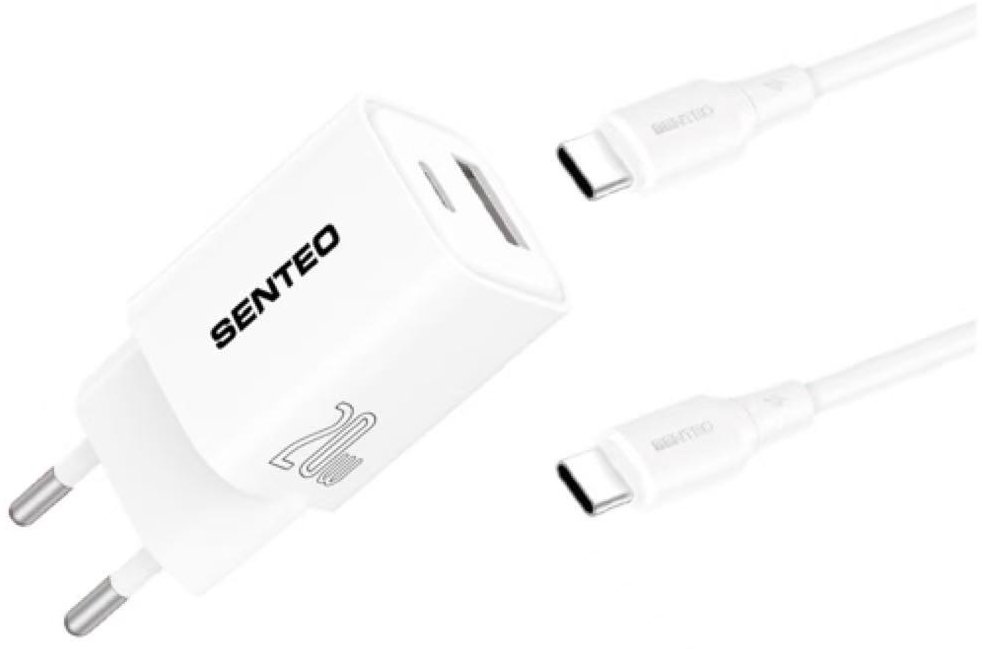 Мережевий зарядний пристрій Senteo S-03C з кабелем Type-C to Type-C 20 W Білий