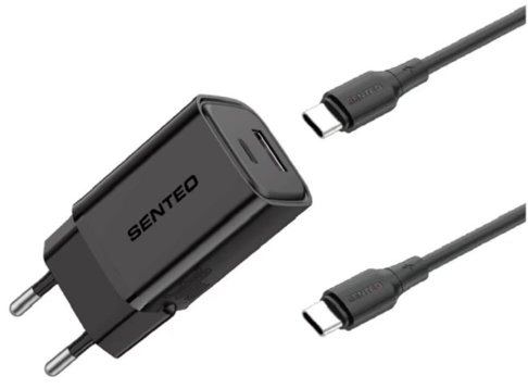 Мережевий зарядний пристрій Senteo S-04C з кабелем Type-C to Type-C 30 W Чорний