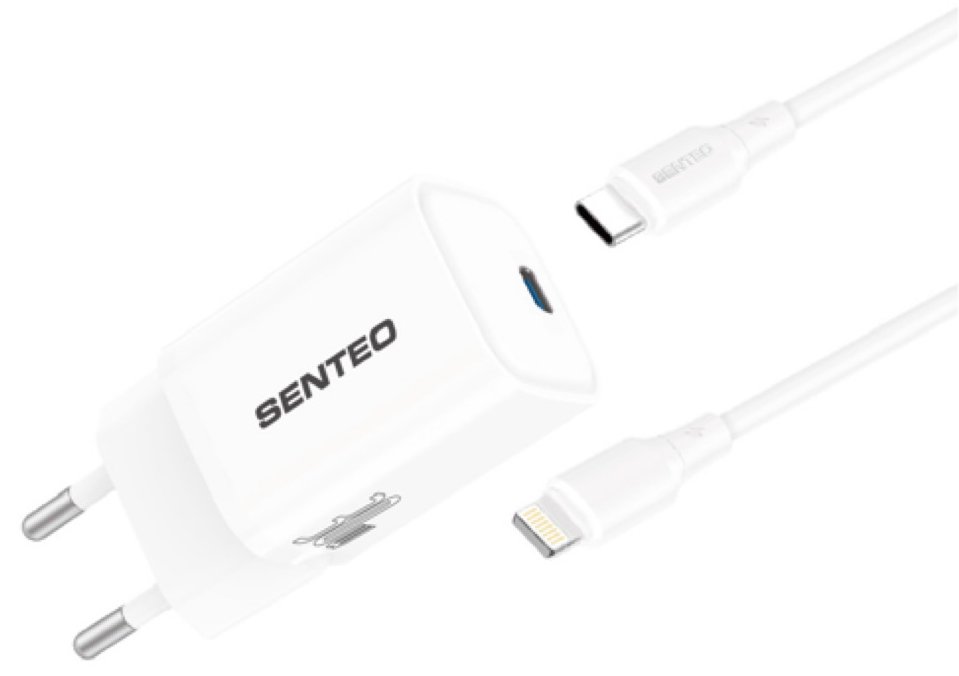 Мережевий зарядний пристрій Senteo S-05L з кабелем Lightning to Type-C 30 W Білий