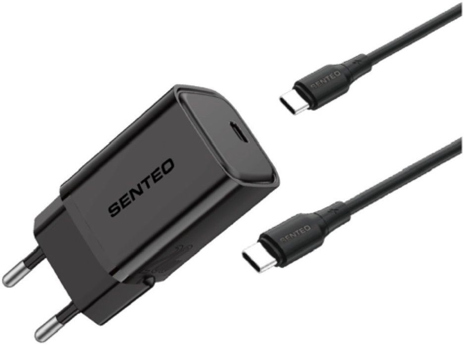 Мережевий зарядний пристрій Senteo S-06C з кабелем Type-C to Type-C 20 W Чорний