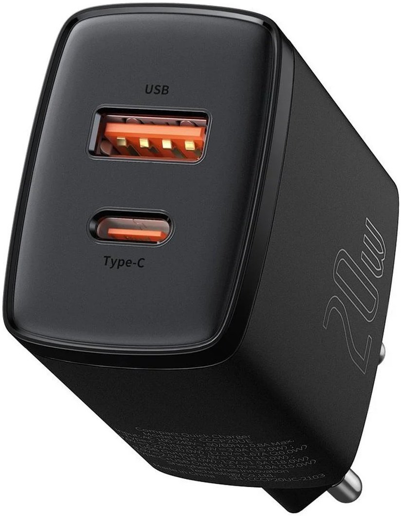 Мережевий зарядний пристрій Baseus Compact USB-A/USB-C 20 W Чорний