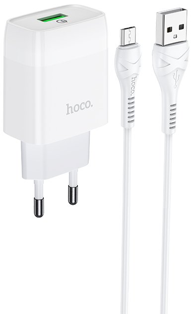 Мережевий зарядний пристрій Hoco C72Q Glorious з кабелем Micro-USB 18 W Білий