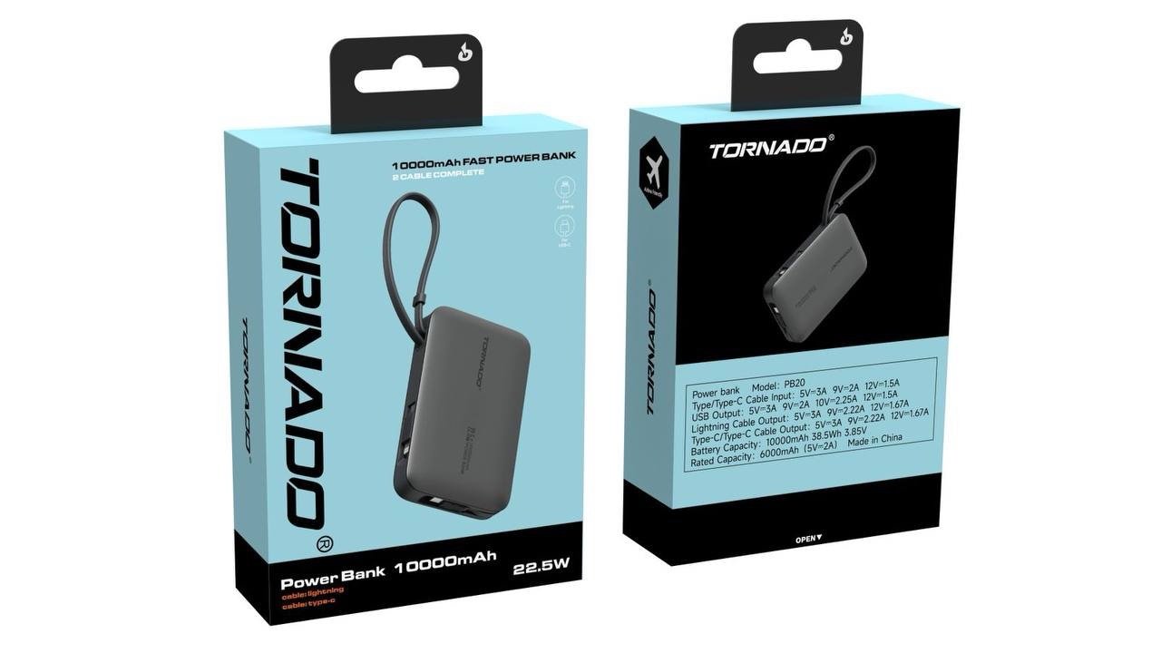 Power Bank Tornado PB20 10000 мА·год 22.5 W Чорний