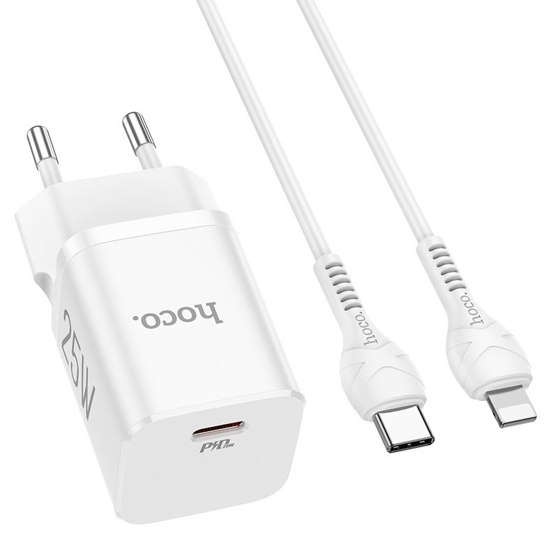 Мережевий зарядний пристрій Hoco N19 з кабелем Lightning to Type-C 25 W Білий