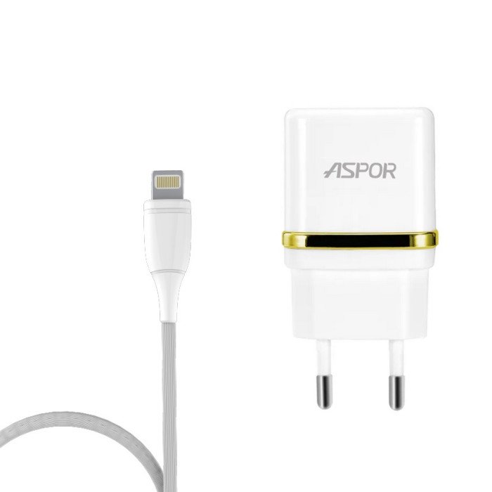 Мережевий зарядний пристрій Aspor A828 з кабелем Lightning Білий