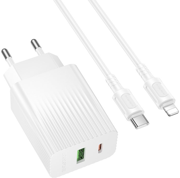 Мережевий зарядний пристрій Borofone BAS76A Source з кабелем Type-C to Lightning 30 W Білий