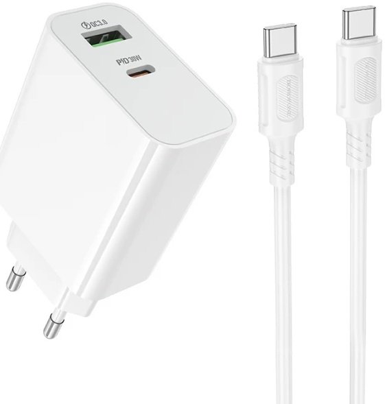 Мережевий зарядний пристрій Borofone BA108A Stellar USB-A/USB-C PD з кабелем Type-C to Type-C 30 W Білий