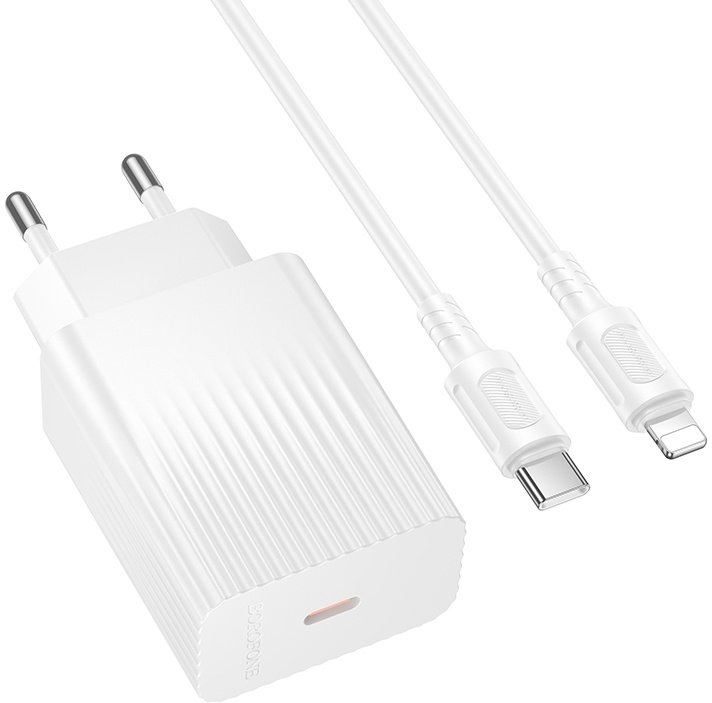 Мережевий зарядний пристрій Borofone BAS75A Source з кабелем Type-C to Lightning 30 W Білий