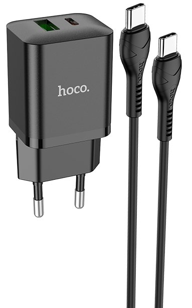 Мережевий зарядний пристрій Hoco N28 Founder з кабелем Type-C to Type-C 20 W Чорний